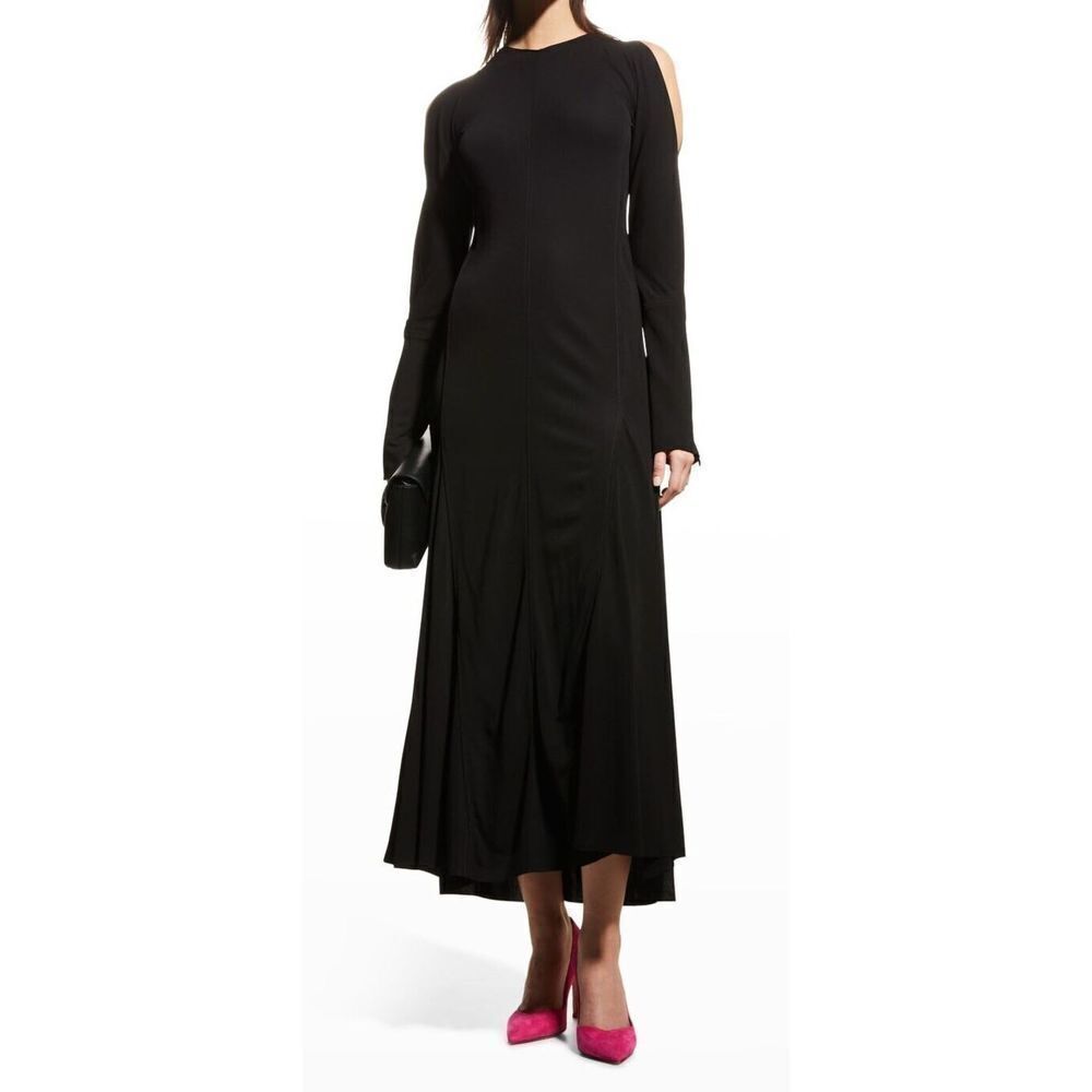 Victoria Beckham Women's Sz 6 Black L/S Open Shoulder Jersey Midi Dress $1250